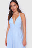 Chiffon Moa-Deep v Neckline Maxi Dress in Light blue