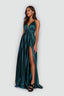 Satin Moa Dress-Open Back Deep v Neckline Maxi Dress prom dress green