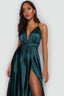 Satin Moa Dress-Open Back Deep v Neckline Maxi Dress prom dress green