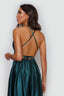 Satin Moa Dress-Open Back Deep v Neckline Maxi Dress prom dress green