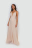 Chiffon Moa-Deep v Neckline Maxi Dress in Nude Colour