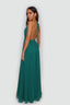Chiffon Moa-Deep v Neckline Maxi Dress in Forest green
