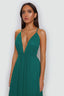 Chiffon Moa-Deep v Neckline Maxi Dress in Forest green
