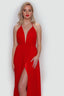 Moa-Deep v Neckline Maxi Dress in Red color