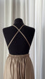 Limited colour Taupe Satin Moa-Deep v Neckline maxi dress