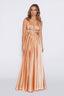 Satin Moa-Deep v Neckline Maxi Dress in Sunny peach color