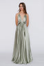 Satin Moa-Open Back Deep v Neckline Maxi Dress in sage color
